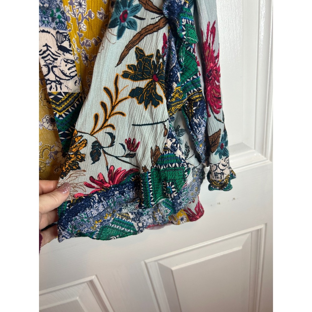 Umgee Mixed Floral Patchwork Blouse in Mustard, Teal & Red - Picture 5 of 7